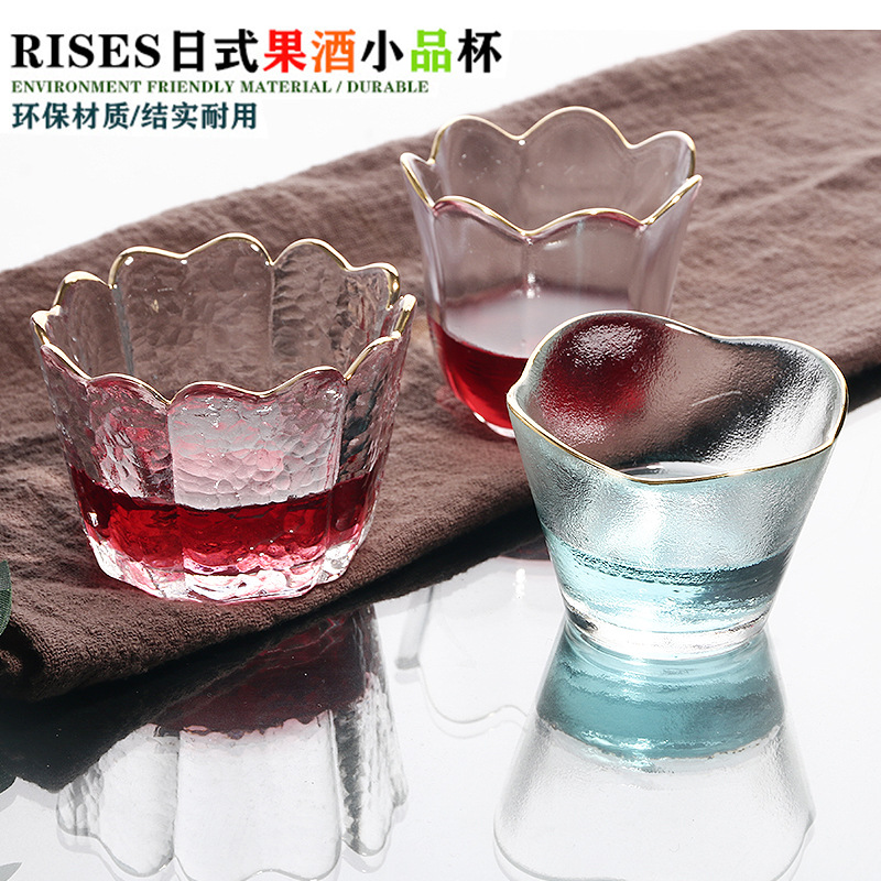 Customized Japanese Style Fruit Wine Gift Fruit Wine Cup Household Golden Edge Crystal Glass Liquor Cup New Japanese Style Shooter Glass