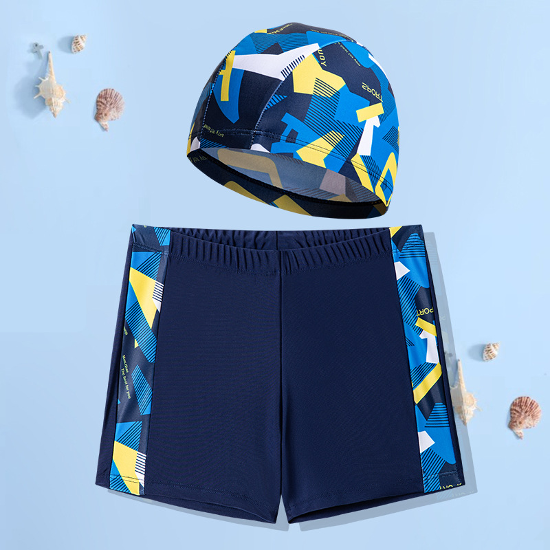Children's Swimming Trunks Boys' Swimming Trunks Swimming Cap Suit Cartoon Printed Lace-up Swimming Trunks Boxer Swimming Trunks Children Swimming Cap