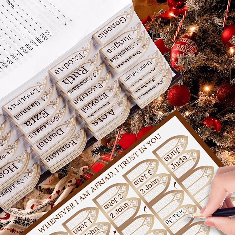 亚马逊花窗圣经索引贴纸教堂玻璃彩色花窗学习用品防水分类书签