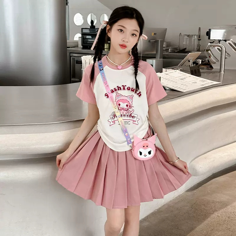 库洛米衣服女童jk套装网红女孩夏装套装裙儿童学院风百褶裙子夏季
