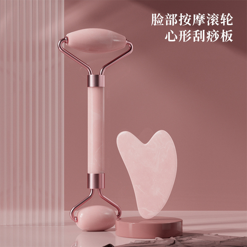 Pink Crystal Roller Facial Massage Non-Jade Beauty Bar Double-End Push Face Eye Point Lifting Heart-Shaped Scraper Wholesale