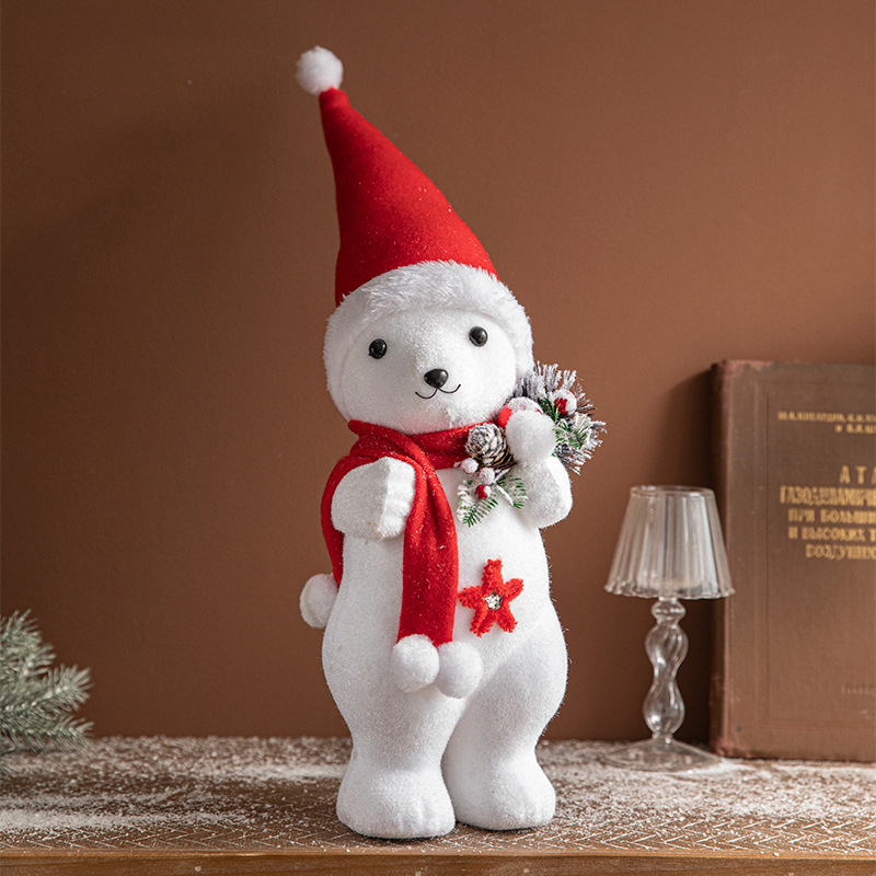 Christmas Decorations White Foam Christmas Hat Scarf Bear Doll Christmas Tree Decorative Creative Ornaments Layout