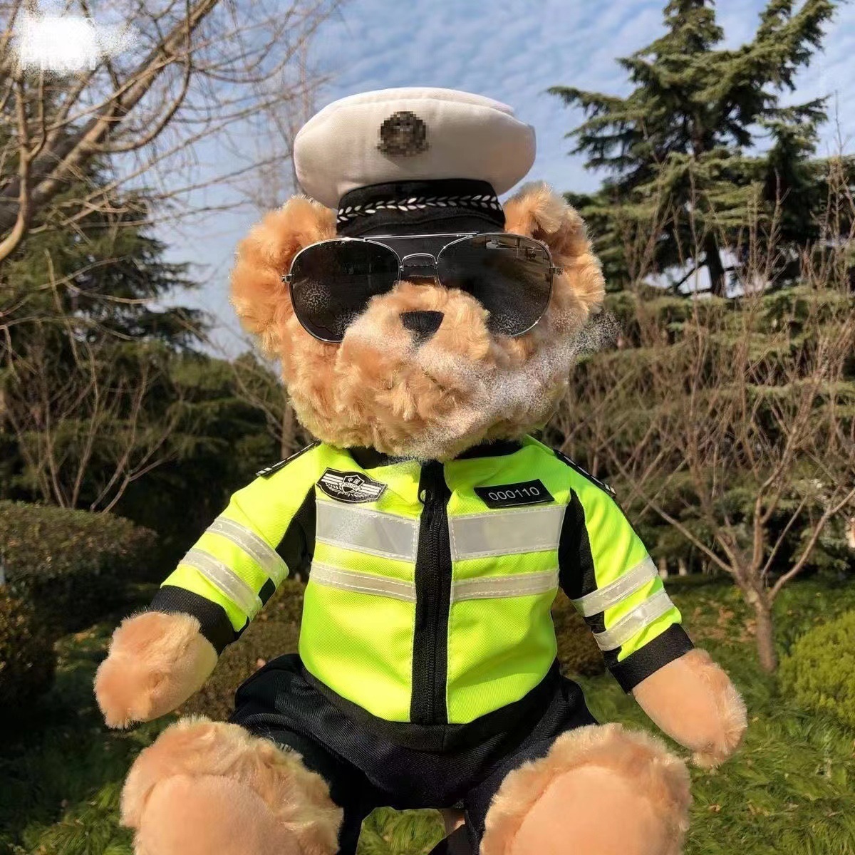 警察小熊公仔可爱骑铁警官泰迪熊布娃娃毛绒玩具礼物交警小熊玩偶