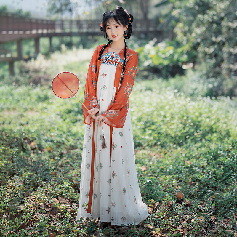 中国风夏季女装古风汉元素日常汉服唐朝国风大袖重工刺绣齐胸裙女