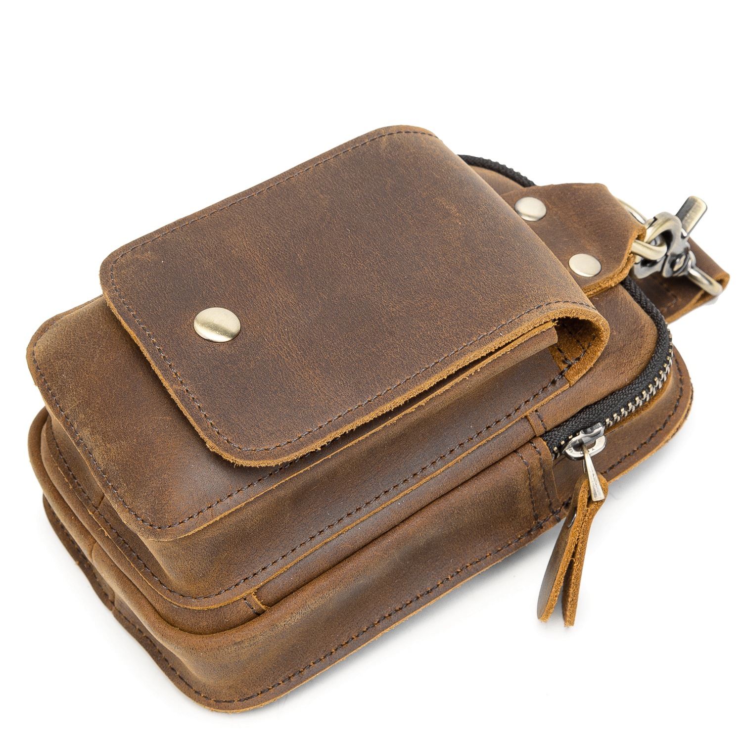 头层疯马皮腰包真皮外贸男士6寸手机包户外带挂钩穿腰带小腰包