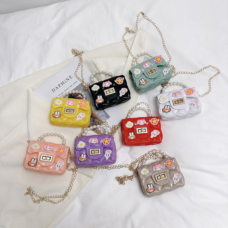 Wholesale Little Girl Pearl Portable Small Bag Children Cute Cartoon Rabbit Messenger Bag Silicone Jelly Coin Purse