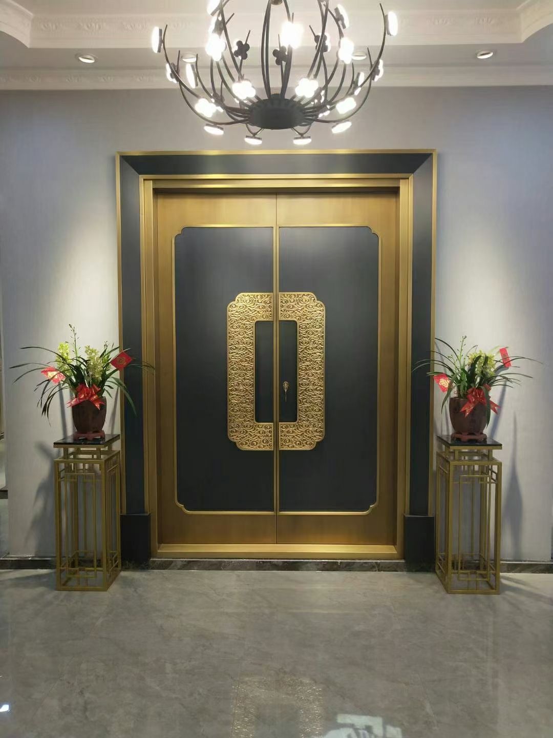 工厂定制 入户庭院复古铜双开门 可防盗双开欧式铜制别墅大门定制