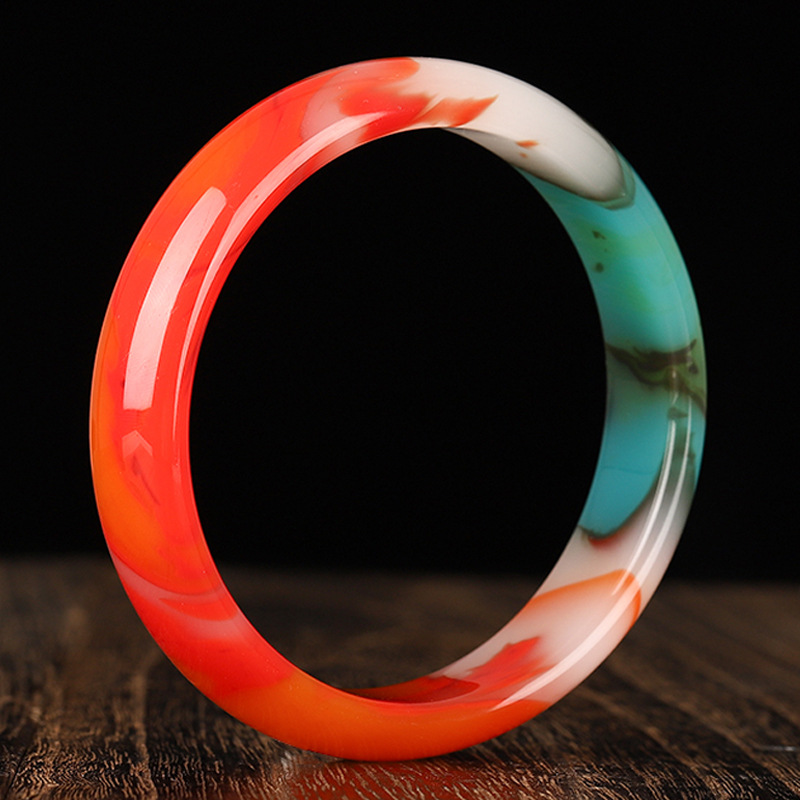 外蒙料彩玉细手镯手环外蒙料鸡血玉镯子和田色玉石玉器镯子批发