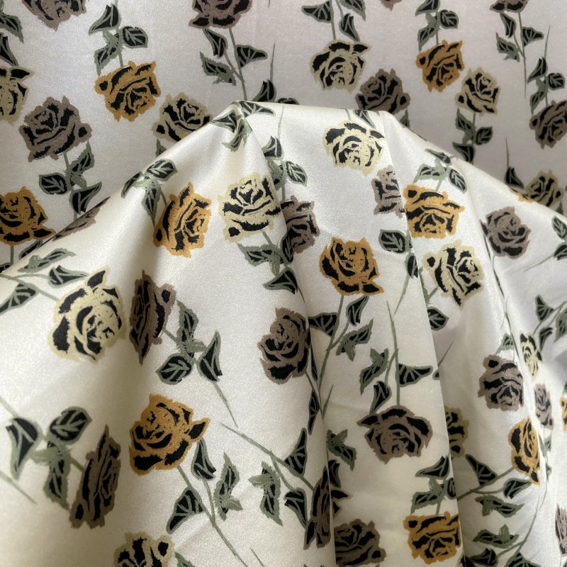 桑蚕丝旗袍面料19姆米真丝弹力缎数码喷绘印花服装布料杭州丝绸