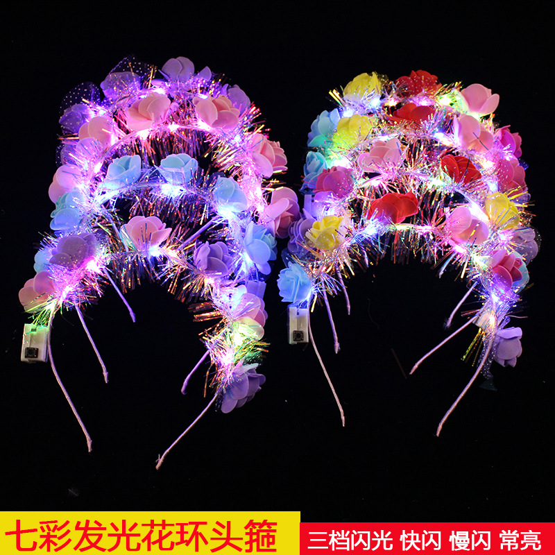 Luminous Garland Hair-Hoop Headband Children‘s Toy Stall Activity Small Gift Luminous Garland Flower Flash Garland