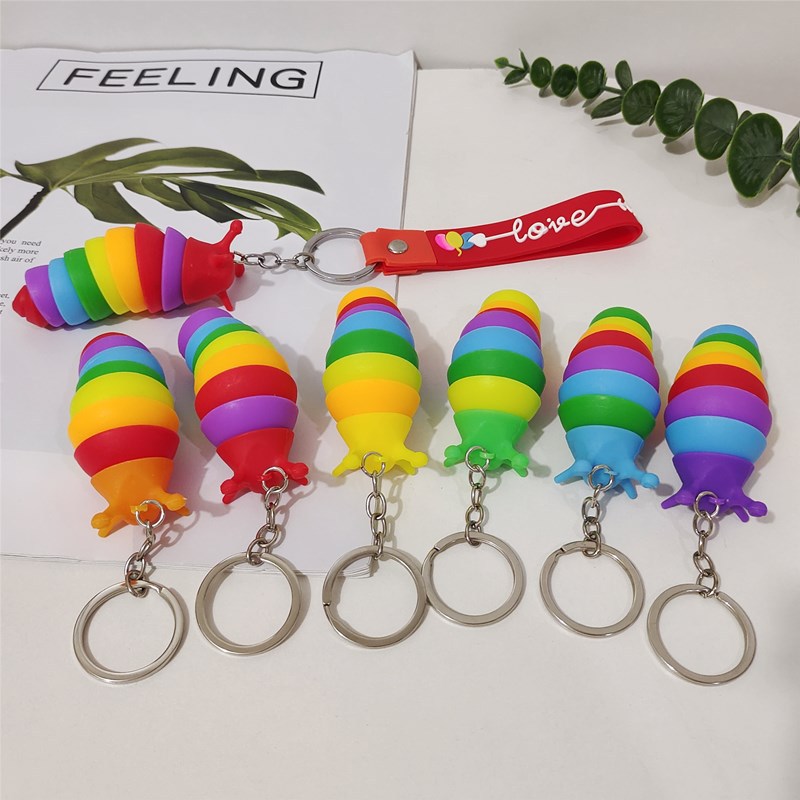 Factory Direct Sales 7.5cm Rainbow Caterpillar Keychain 9-Section Slug Snail Pendant Children Decompression Toy