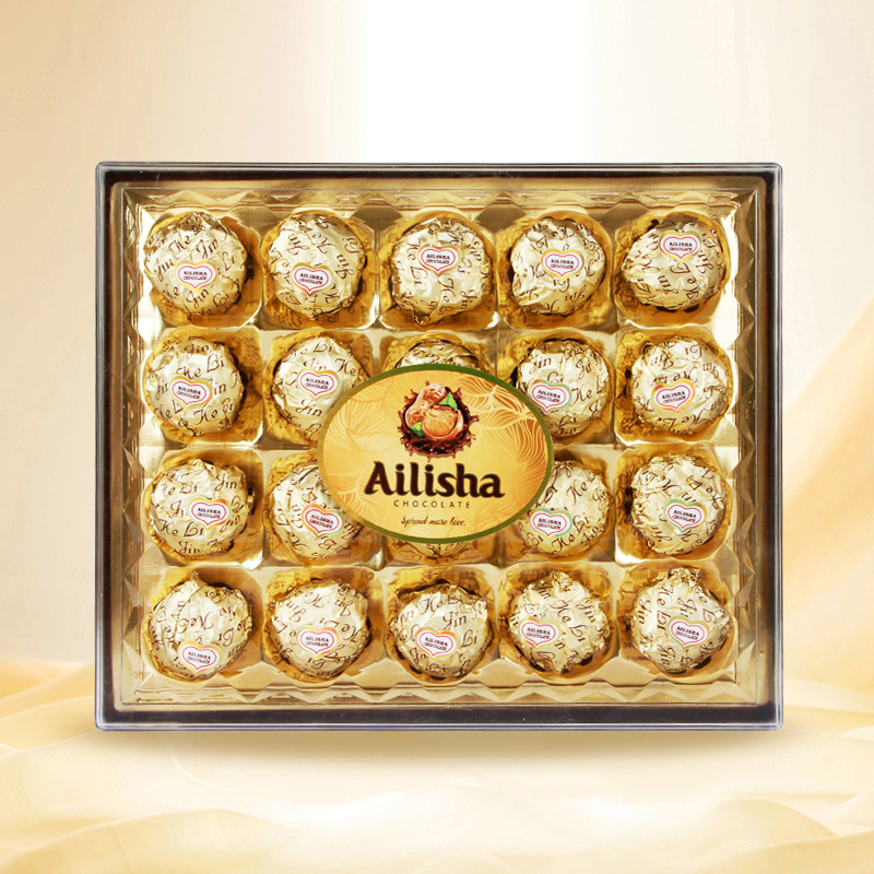 爱丽莎二十粒方形钻石巧克力190g方形礼盒装果仁巧克力节日礼品