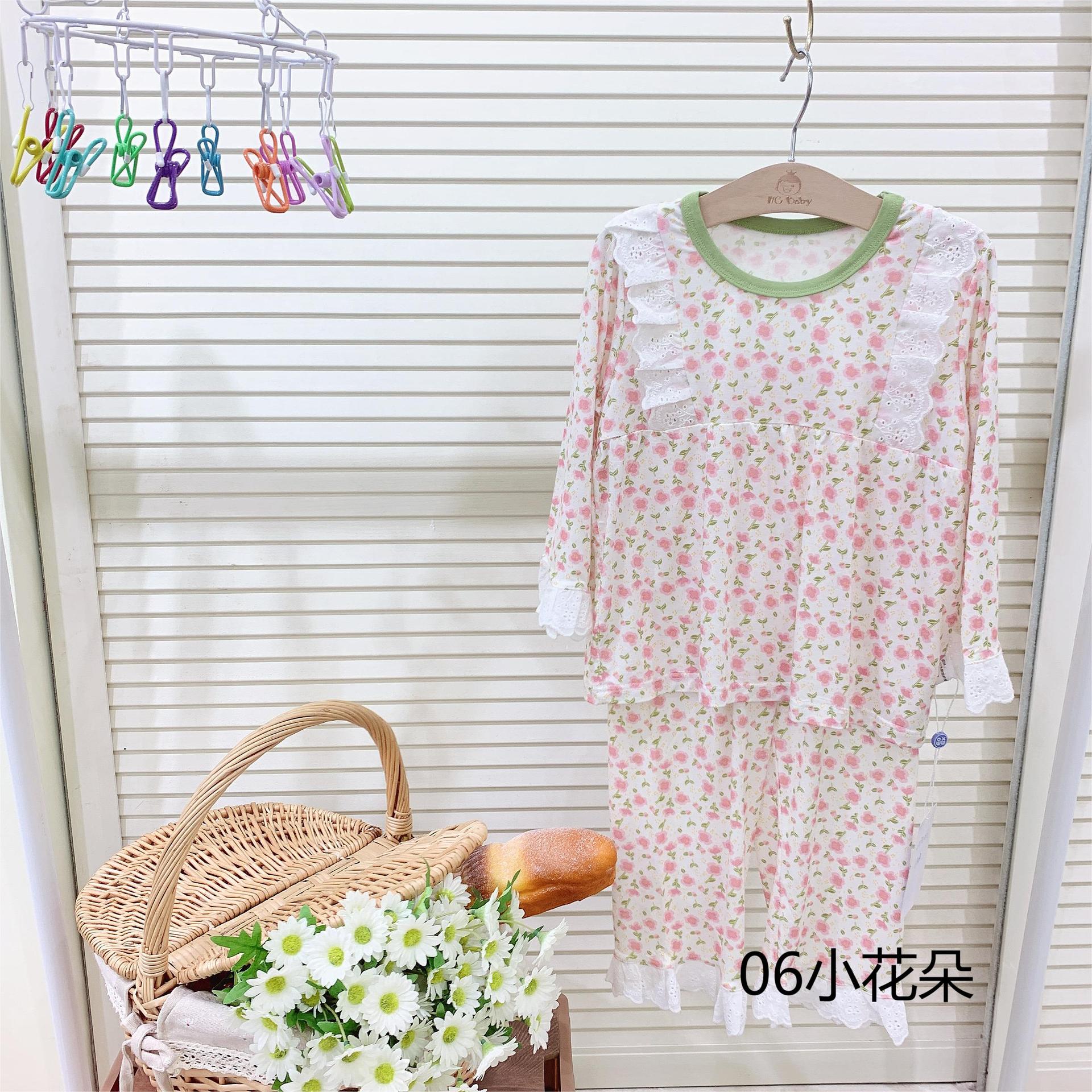 洹彩女童雅赛尔碎花娃娃领长袖睡衣莫代尔童装套装-阿里巴巴