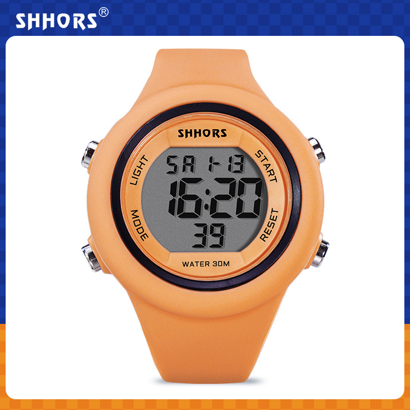 圣猴时shhors 复古潮流中性男女气质大数显表盘硅胶简约电子手表