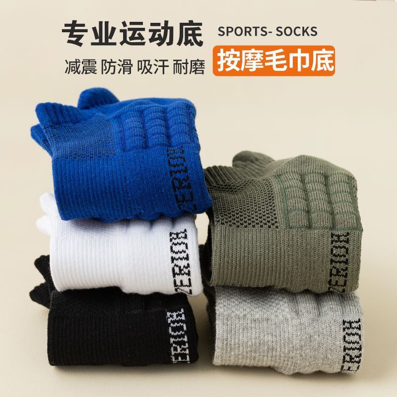 Autumn and Winter Thickening Socks Men's Casual Boat Socks Pure Cotton Breathable Ankle Socks Exercise Towel Basketball Sweat Absorbing and Deodorant Tide