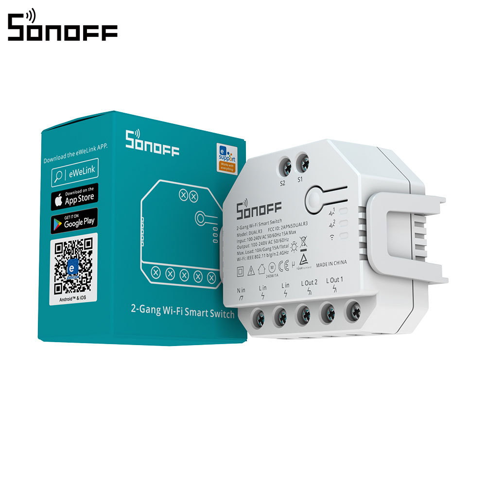 Sonoff DUALR3易微联Wifi智能开关模块双路双控卷帘电量远程检测