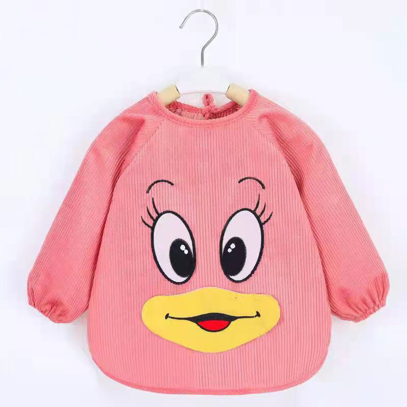 新款儿童罩衣卡通小熊秋冬灯芯绒宝宝吃饭护衣幼儿园防水反穿衣