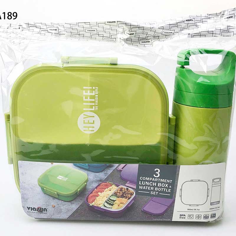 Rectangular 3-Grid Sealed Lunch Box with Kettle Suit Student Lunch Box Suit Plastic Bento Lunch Box with Water Cup