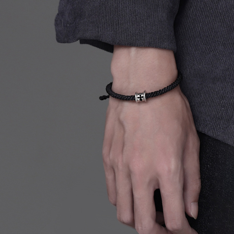 银手链男尼泊尔手工饰品克罗心小众设计感十字架潮男编织手绳手饰