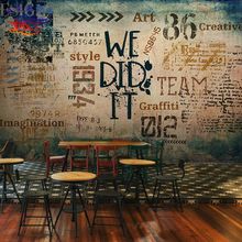 欧式复古水泥灰壁纸工业风loft酒吧奶茶店壁画服装店字母涂鸦墙纸