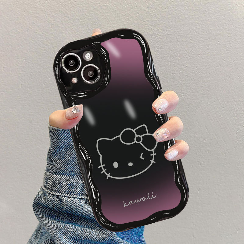 暗紫色kt猫适用苹果14promax手机壳简约iPhone15可爱华为mate60新