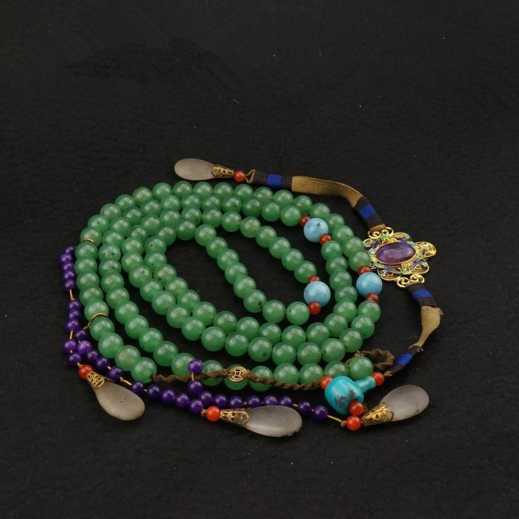 古玩杂项 仿古老珠子 清代老朝珠 淡绿玛瑙朝珠 仿老108佛珠项链