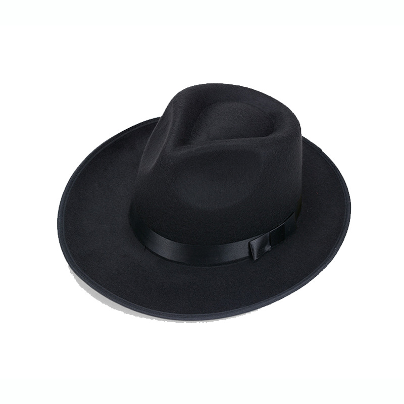 Cross-Border European and American Fedora Hat Men's and Women's Vintage Hat Beach Top Hat Stage Broad-Brimmed Hat British Performance Felt Hat