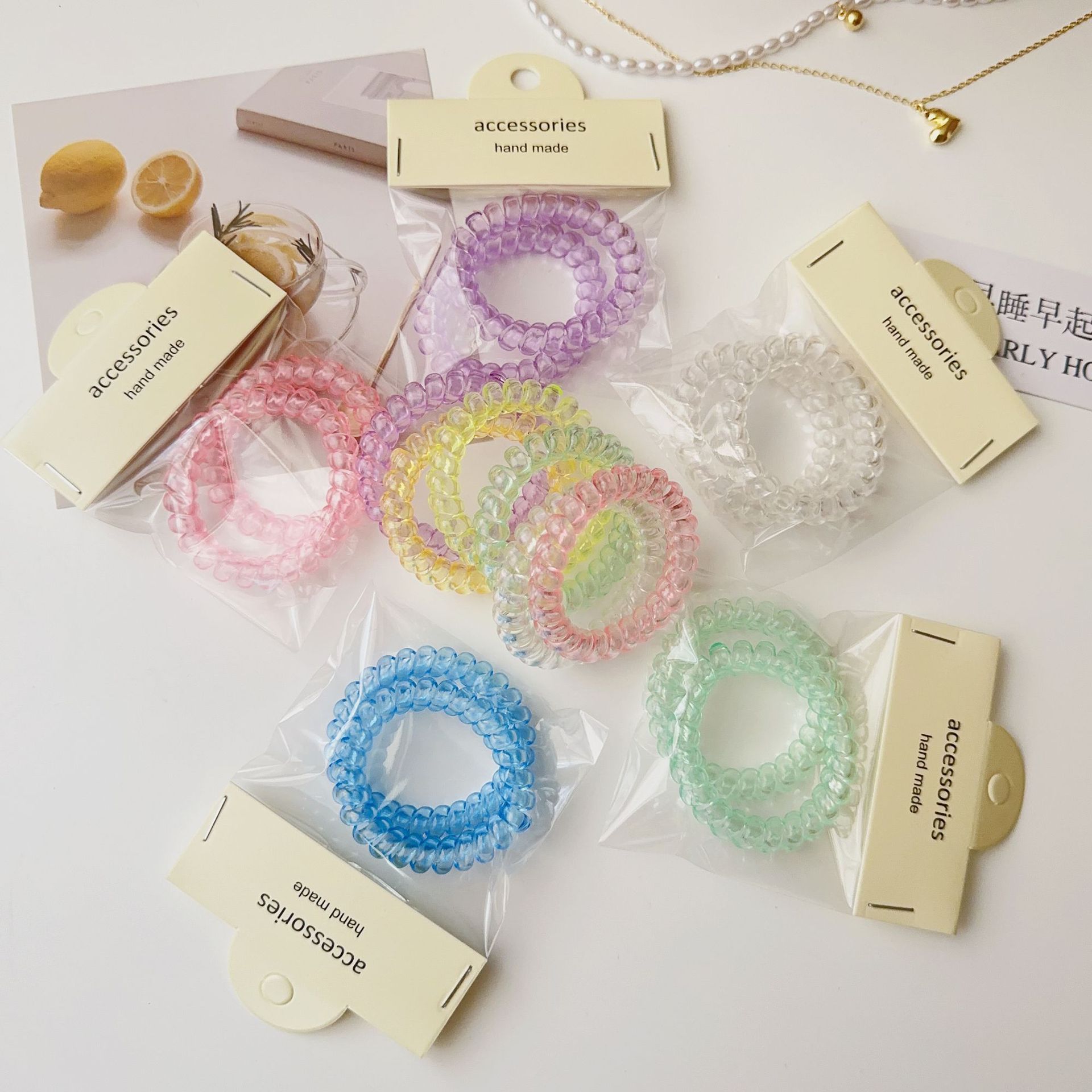 2个装夏季透明电话线发圈头绳清新ins头饰皮筋扎头发手链两用发饰