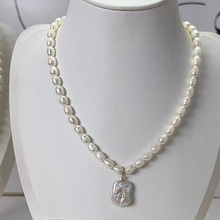 高亮强光天然淡水米粒珠珍珠项链女小众设计感巴洛克吊坠米珠颈链