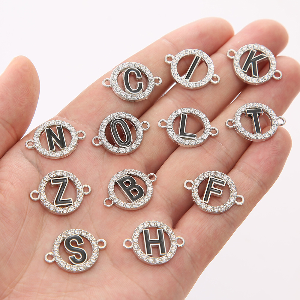 欧美跨境时尚合金圆形英文字母镂空吊坠diy项链手链饰品 配件批发