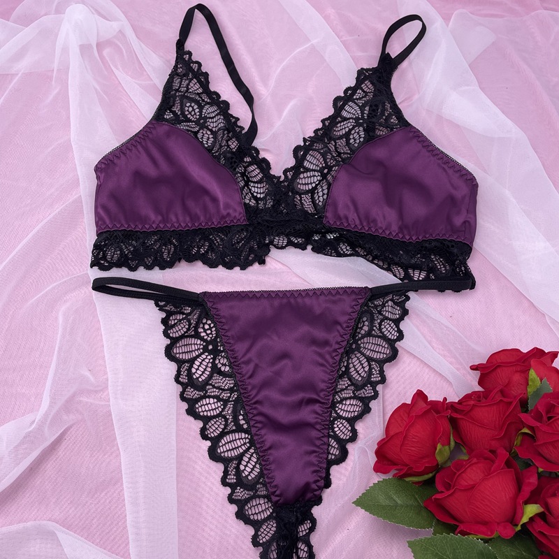 跨境欧美情趣内衣性感睫毛蕾丝分体三点女式透明超薄文胸套装约会
