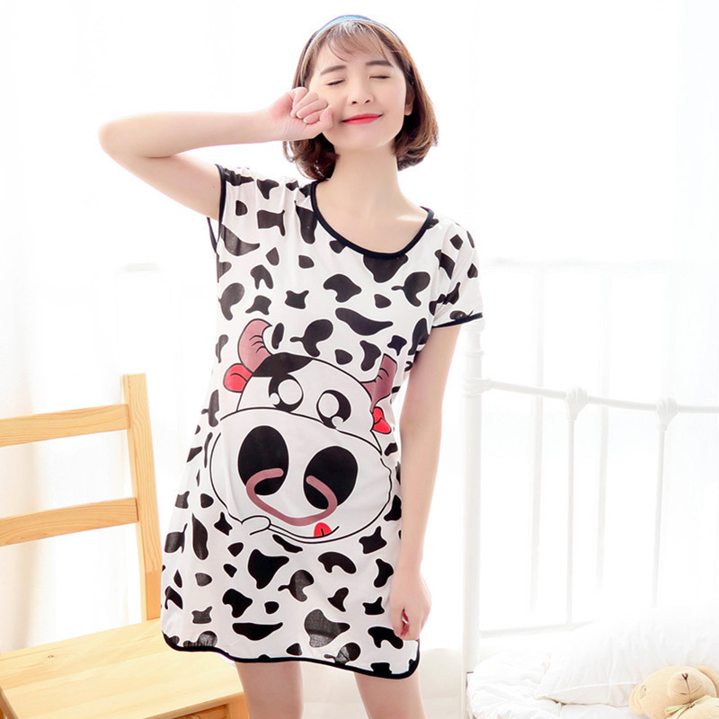 Cross-Border Pajamas Female Summer New Cartoon Milk Silk One-Piece Nightdress Thin Student Sweet Cute Loungewear Foreign Trade