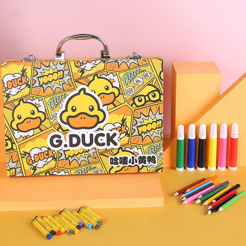 Harrow Small Yellow Duck 67-Piece Set Watercolor Pen Set Painting Brush Crayon Gift Box Children Art Supplies Painting Kit