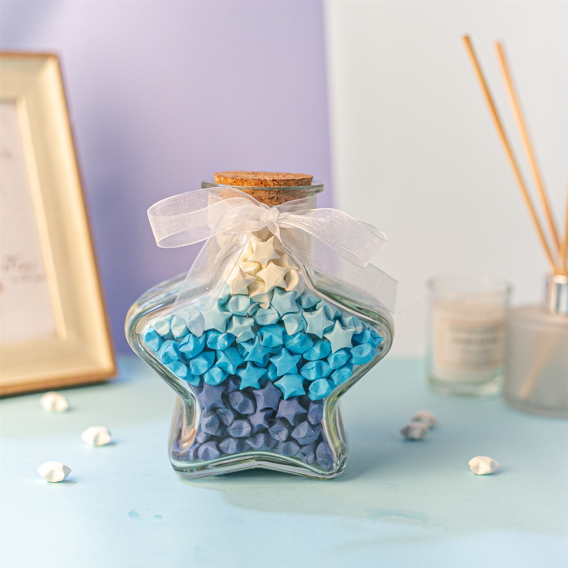 玻璃瓶创意幸运星星漂流瓶空瓶子夜光手工diy折纸条许愿瓶五角星