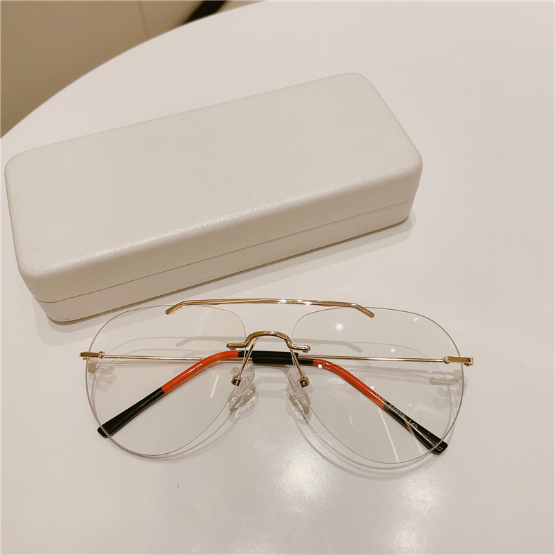防蓝光金丝无边眼镜框男时尚双梁无框潮ins女复古大脸显瘦眼镜架
