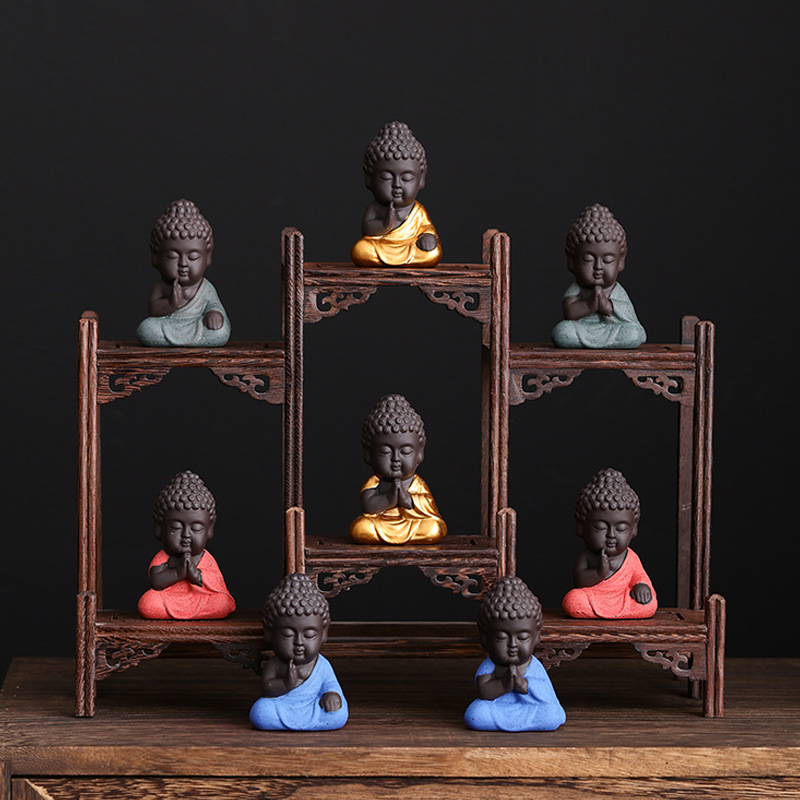 卓宏小如来紫砂小和尚茶宠茶道配件禅意陶瓷小沙弥装饰家用小摆件