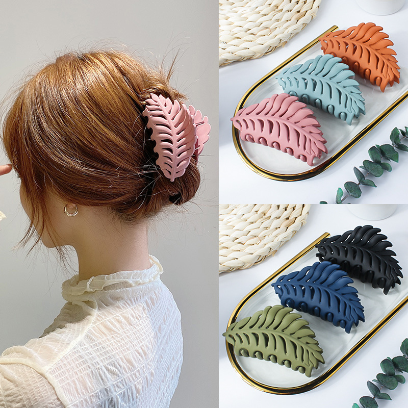 korean style leaves barrettes frosted grip bun updo versatile practical hairpin female hair claw headdress factory direct sales