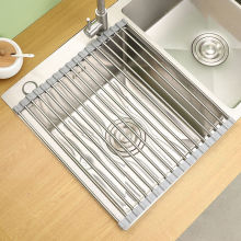304不锈钢沥水卷帘厨房水槽沥碗碟架可折叠沥水架防霉硅胶置物架