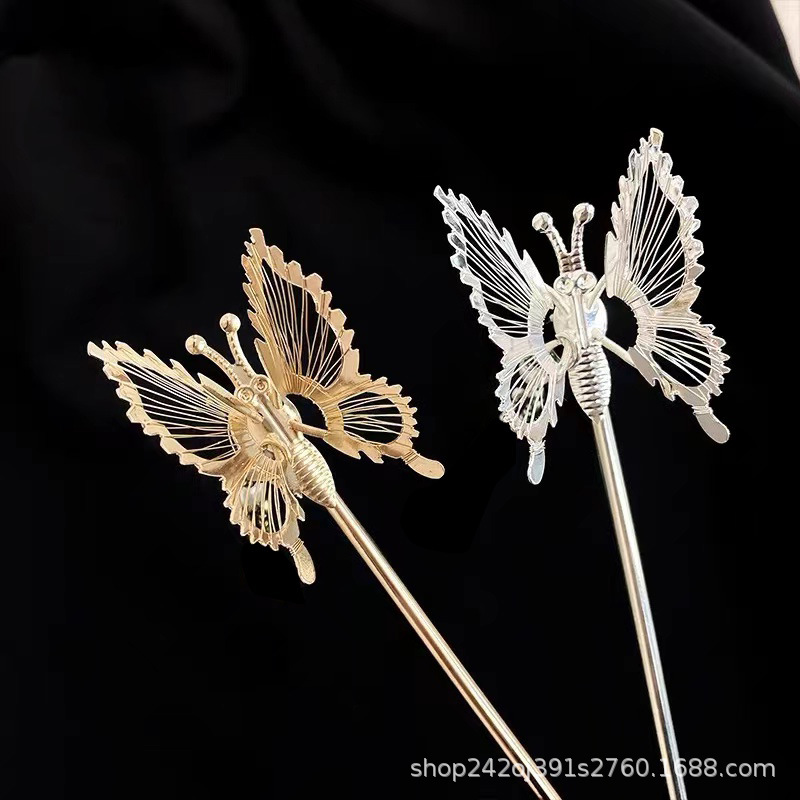 Moving Ancient Style Butterfly Tassel Hairpin Female Summer Updo Hair Clasp High-Grade Sense Hanfu Hairpin Hair Claw Hairpin Female