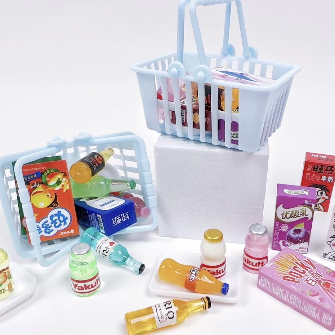 80 Or 90 Culture Internet Celebrity Mini Supermarket Shopping Basket Play House Candy Toy Set Simulation Wine Bottle Snack Set