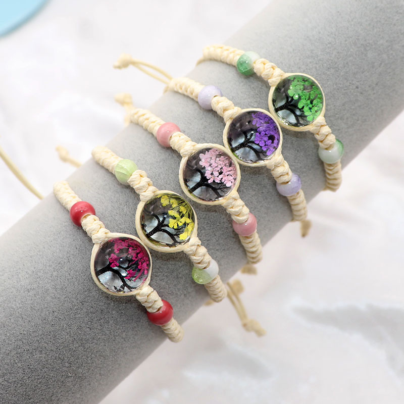 新款干花手链女学生小清新手饰玻璃球小树手绳编织简约满天星饰品