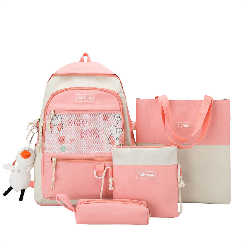 Four-Piece Backpack Female 2022 New Student Third and Sixth Grade Backpack Middle School Student Tuition Bag Large Capacity Schoolbag