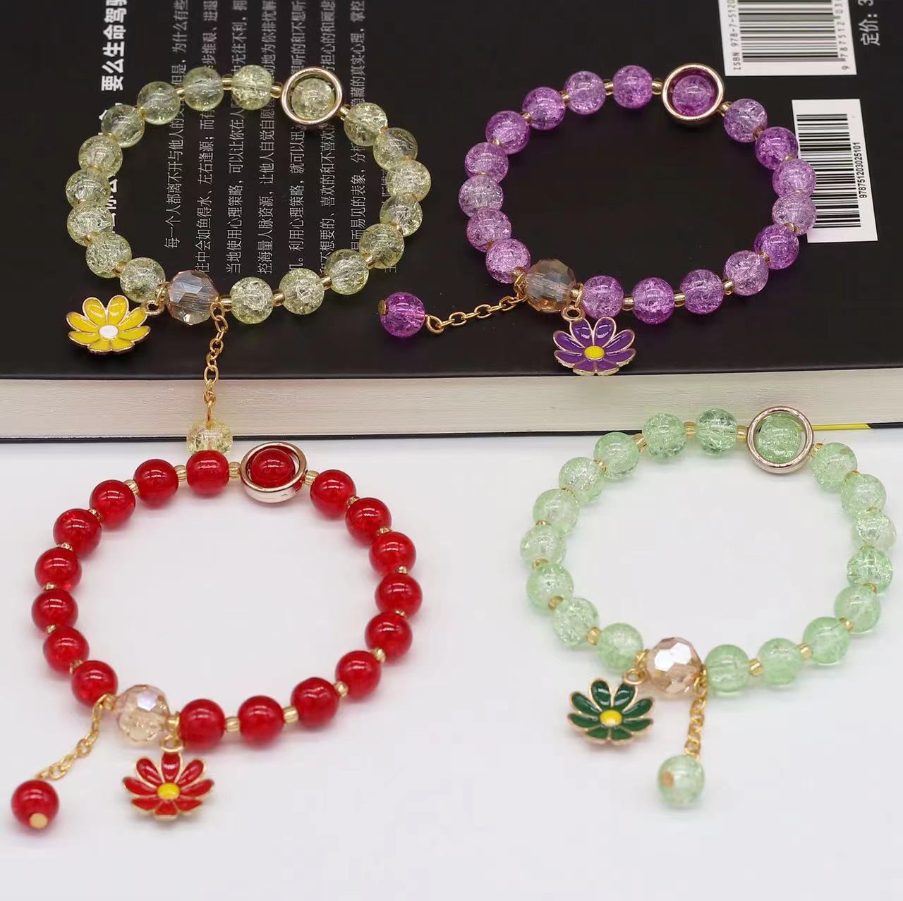 新款珍珠手链水果,琉璃手串小清新玻璃球手绳手工窜珠手环卡通饰