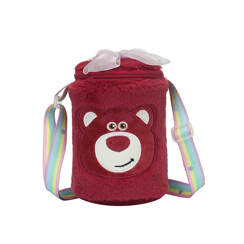 New Strawberry Bear Children's Plush Shoulder Bag Personalized Creative Boys and Girls Kettle Bag Western Style All-Matching Student Backpack