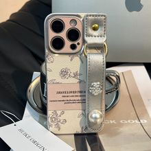 日韩ins山茶花银色iphone14pro max手机壳手腕带全包14pro英文12