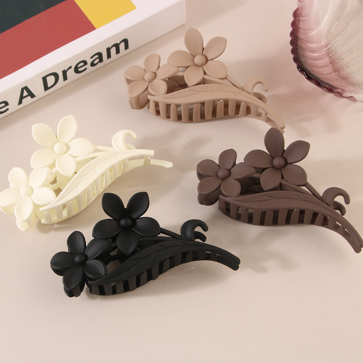 cross-border retro flower barrettes women‘s back head updo shark clip high-grade sense big hair claws elegant hair pin hair accessories