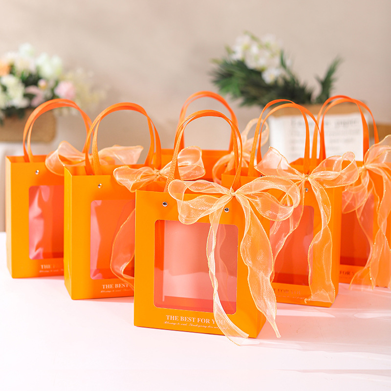 Transparent Handbag High-Grade Window Gift Bag Gift Bag Creative Orange Wedding Flower Bag Towel with Handbag