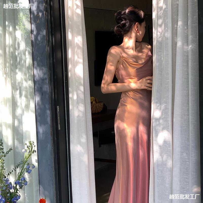 小丽xia渐变人鱼姬吊带包臀连衣长裙春装多巴胺高级感鱼尾裙子