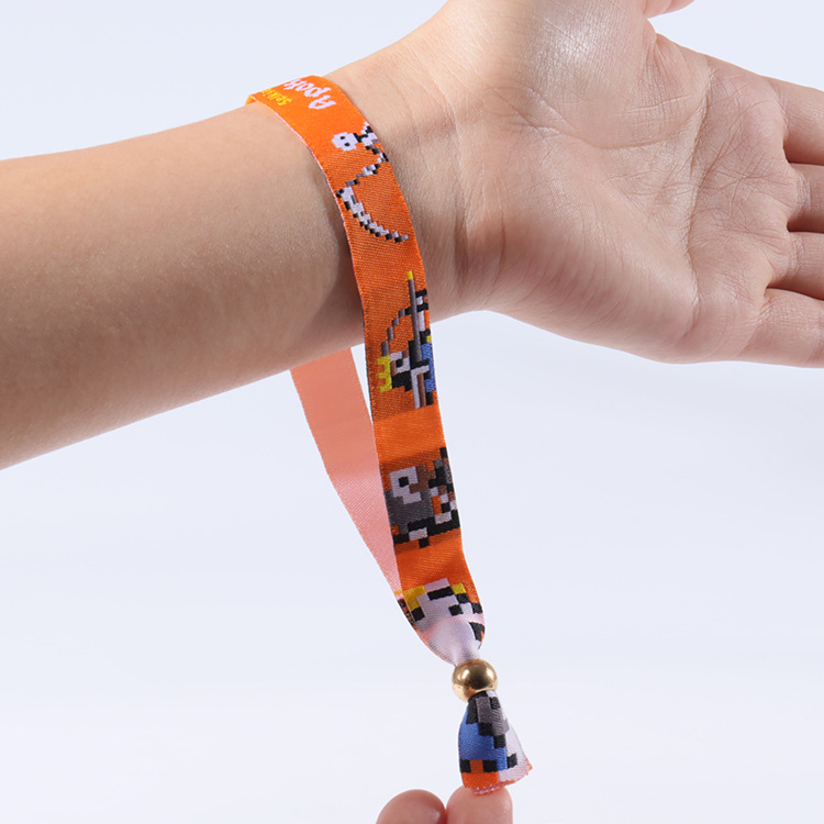 厂家供应编织手环布带手腕绳 金色圆珠扣小短绳活动会织唛手腕带