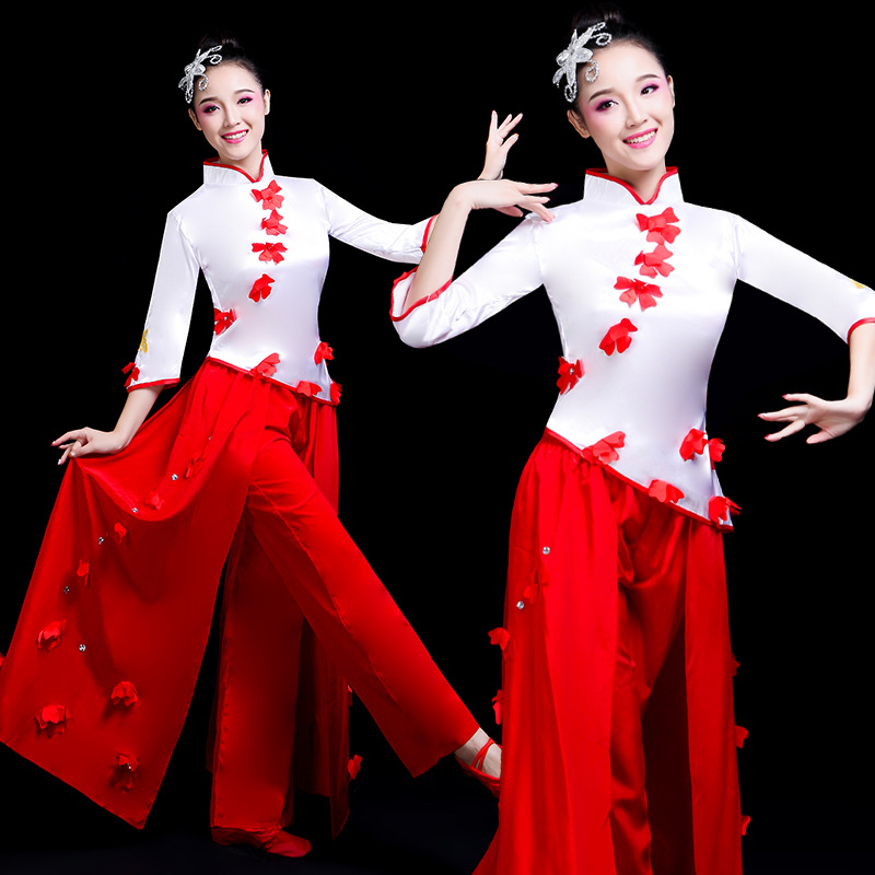 扇子舞团体现代舞演出服2024新款喜庆腰鼓表演集体广场舞演出套装